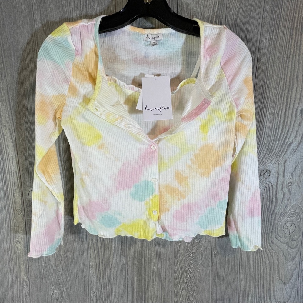 LOVE, FIRE Kids' Cardigan & Tank Set In Rainbow Stripe NWT Medium - Picture 1 of 6
